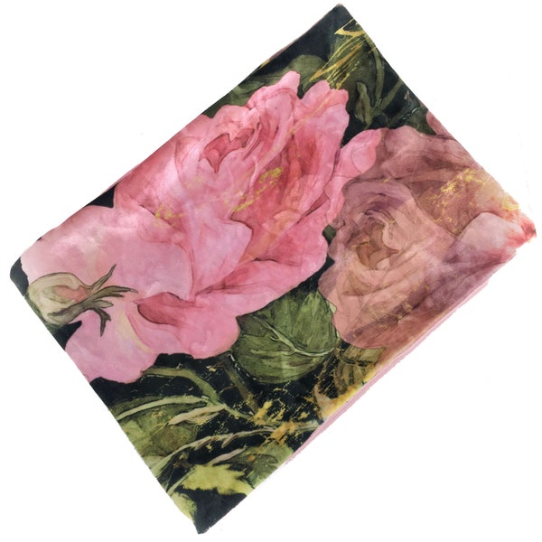 Scroll Rose, Foulard de capot polyvalent, bandeau, bandeau de chapeau, chauffe-cou, foulard pour dames, foulard en velours, peint à la main et imprimé