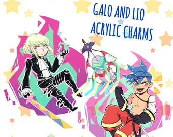 Promare Galo and Lio double sided holo acrylic charms