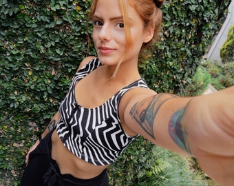 Zebra crop top sleeveless /animal print black and white