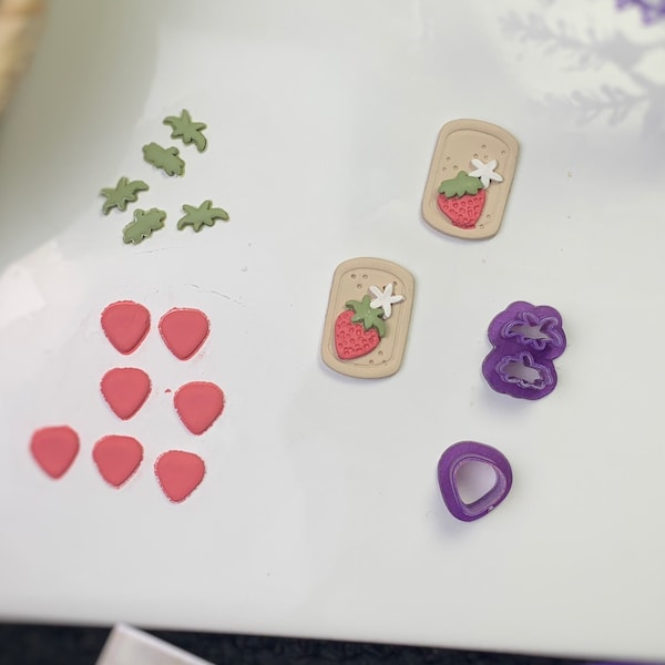 Mini Strawberry Polymer Clay Cutter - 2 Piece - Tiny Summer Fruit Stud Crafts- Sharp Resin DIY Jewelry Making, Earrings, Polymer Clay Tool