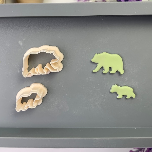 Momma Bear and Cub Clay Cutter - 2 Piece Set - Mothers Day Sharp Polymer Clay Tool for Jewelry Making, Fondant and Cookie Cutouts