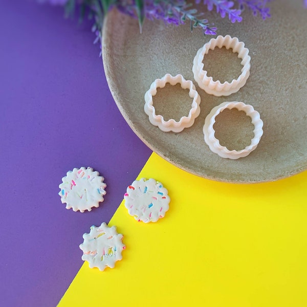 Scallop Circles Polymer Clay Cutters - 3 Piece Set - Simple Sharp Crafting Tool, Earring Making, Jewelry Creations, Cookie Cutter, Fondant