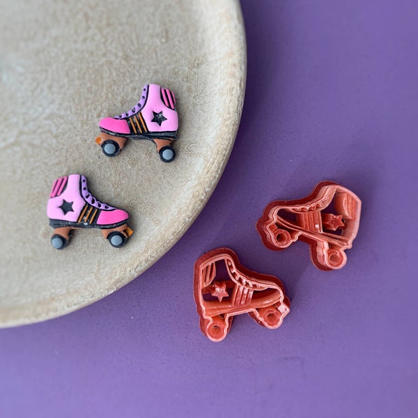 Roller Skate Clay Cutter - 2 Piece Set -  Retro Embossing Sharp Jewelry Clay Tools, Nostalgia Unique Earring Set, Craft Cutter, Polymer Clay