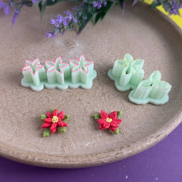 Mini Poinsettia Polymer Clay Cutters - 5 Piece Set - Christmas Flower Stud Maker Tool, Clay Mold for Winter