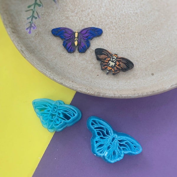 Death-head Moth and Butterfly Polymer Clay Cutter - 2 Piece Set, Nature Embossing Sharp Clay Tools, Unique Earring Polymer Clay Craft Cutter