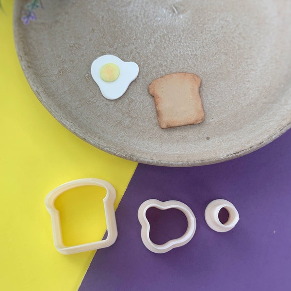 Breakfast Toast and Eggs Polymer Clay Cutters - 3 Piece Set - Simple Sharp Crafting Tool for Earring Making, Jewelry Creation, Cookie Cutter