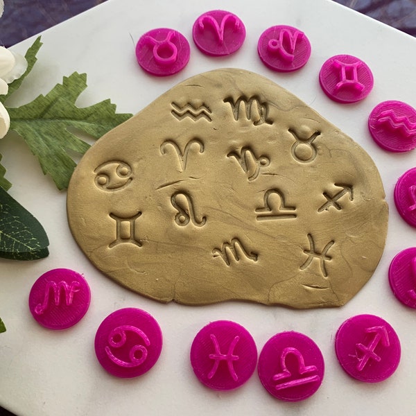 Zodiac Symbol Clay Stamps - Polymer Clay Embosser Set, Soap Press, Ceramics, Fondant Stamp, Earring Jewelry, Plastic Stamp Texture