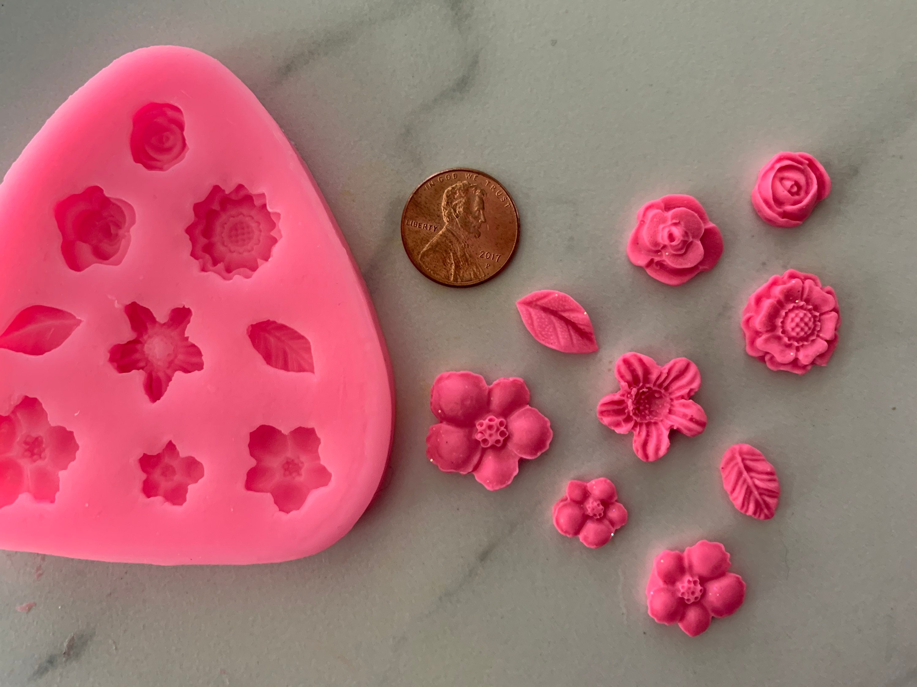 10 Pcs Small Flower Polymer Clay Molds Mini Flower and Leaf Polymer Clay  Molds for Jewelry Making Small Rose Daisy Silicone Molds Polymer Clay Molds