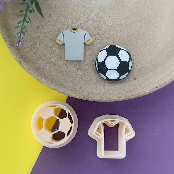 Soccer Ball & Jersey Polymer Clay Cutters -  2 Piece Set, Sports Embossed Sharp Crafting Tool, Earring Jewelry Creations, Cookie Cutter