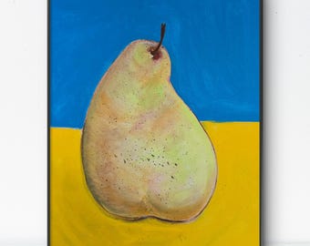 Pear - 11x14 Colorful Acrylic Pear Painting on Canvas Signed Original