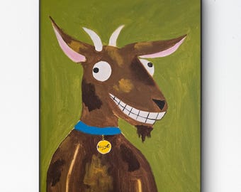 Billy G - 11x14 Colorful Acrylic Goat Painting on Canvas Signed Original