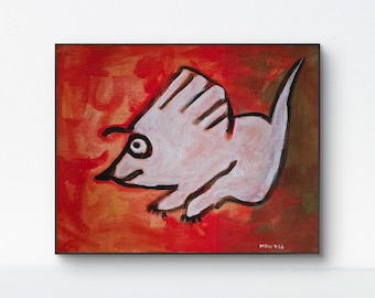 Moshi - 11x14 Colorful Acrylic Imaginary Animal Painting on Canvas Signed Original