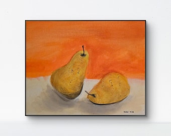 Friends - 11x14 Colorful Acrylic Pears Painting on Canvas Signed Original