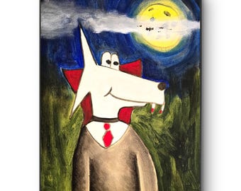 Dogula - 11x14 Colorful Acrylic Dog Painting on Canvas Signed Original