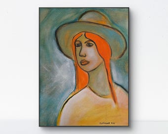 Auburn - 11x14 Colorful Acrylic Portrait Painting on Canvas Signed Original