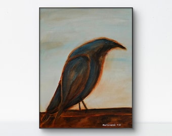 Crow - 11x14 Colorful Acrylic Bird Painting on Canvas Signed Original