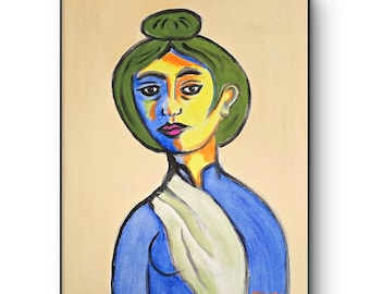 Lita - 11x14 Colorful Acrylic Portrait Painting on Canvas Signed