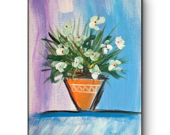 Flowers 1 - 11x14 Colorful Acrylic Flower Painting on Canvas Signed