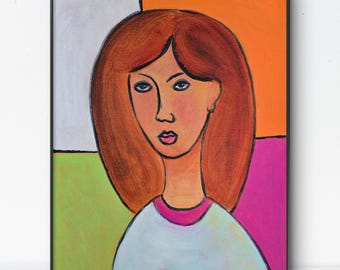 Tabby - 11x14 Colorful Acrylic Portrait Painting on Canvas Signed Original