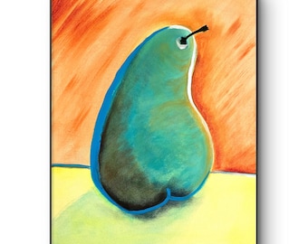 Green Pear - 11x14 Colorful Acrylic Pear Painting on Canvas Signed Original