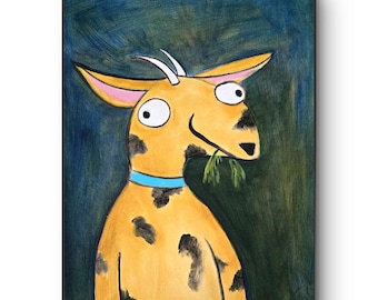 Phil - 11x14 Colorful Acrylic Goat Painting on Canvas Signed Original
