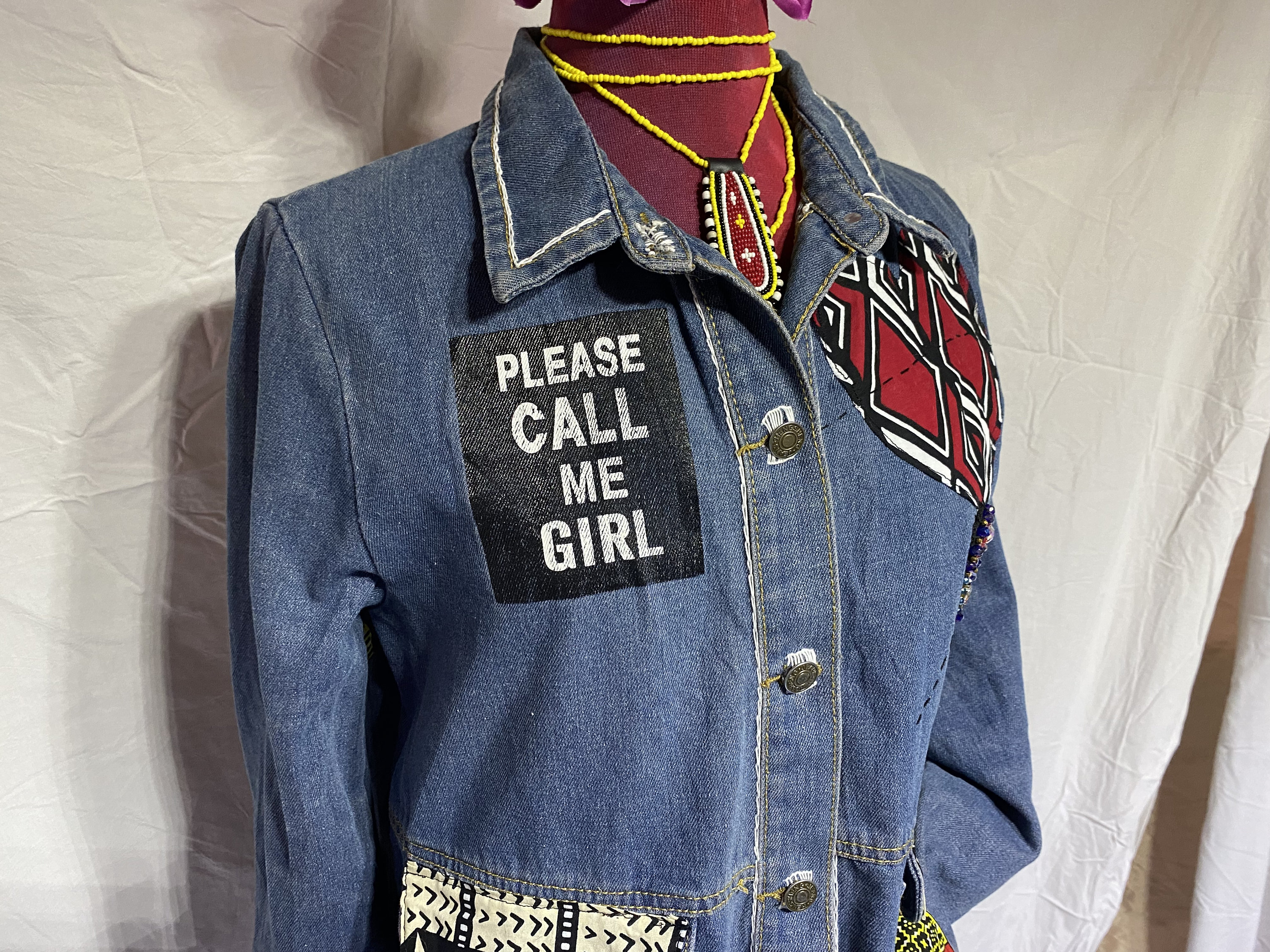 US Size XL. Fabulously Upcycled Denim Jacket Boro Embroidery US Size XL. Fabulously Upcycled Denim Jacket Boro Embroidery