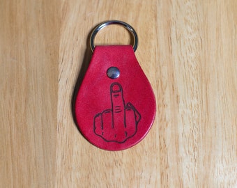 Middle Finger F-you Leather Keychain