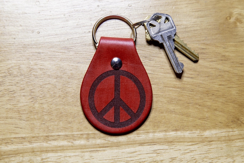 Leather Peace Sign Keychain - Etsy