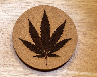 Marijuana Leaf, Pot Leaf Cork Drink Coaster