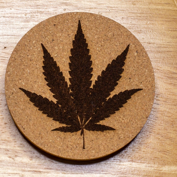 Marijuana Leaf, Pot Leaf Cork Drink Coaster