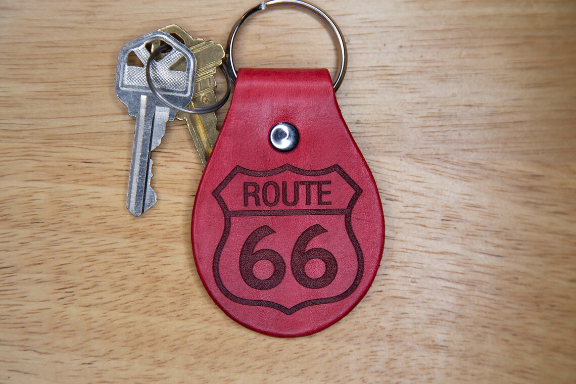 Route Sign Keychain Route 66 Leather Keychain - Etsy