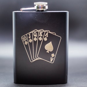 Flasque de 8 onces en acier inoxydable noir Royal Flush