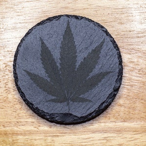 Pot Leaf Round Slate Drink Coaster