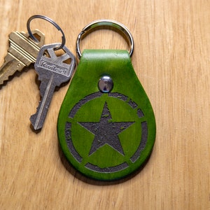 Distressed Military Star Leather Keychain