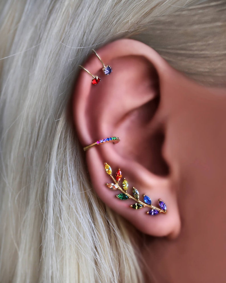 Rainbow ear cuff No Piercing Ear Cuff Dainty Ear Cuff Etsy
