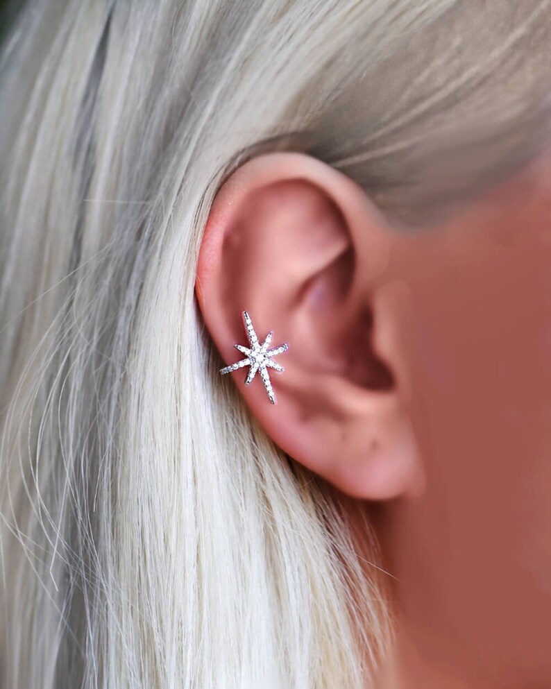Silver ear cuff no piercing, Fake piercing earring - Inspire Uplift