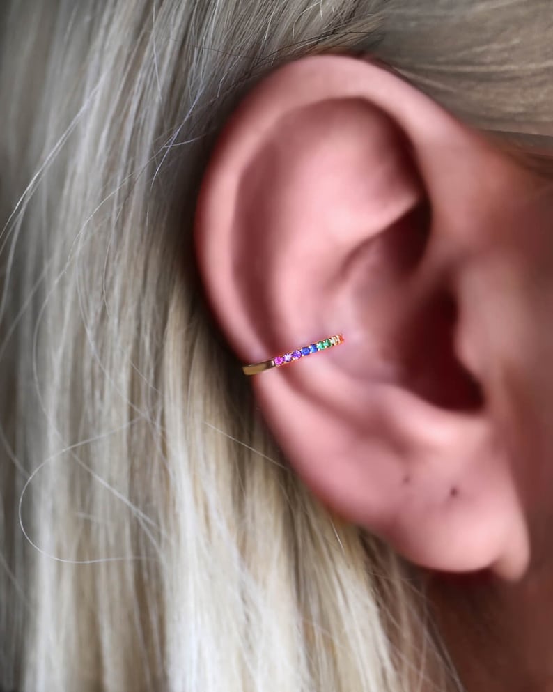 Rainbow ear cuff No Piercing Ear Cuff Dainty Ear Cuff Etsy