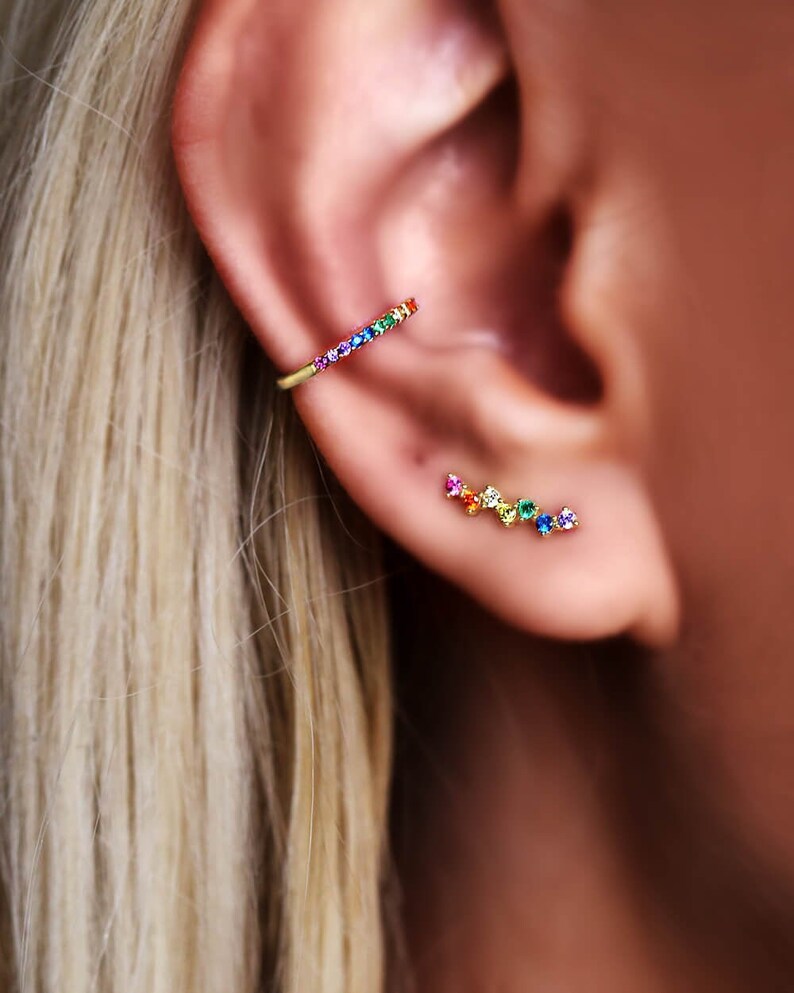 Rainbow ear cuff No Piercing Ear Cuff Dainty Ear Cuff Etsy