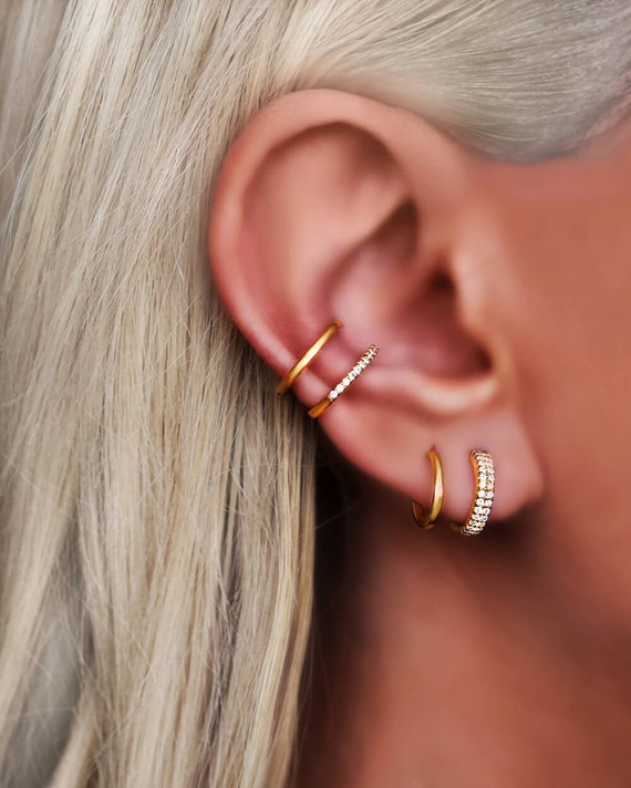 Fake Second piercing hoops Double Hoops Thick Hoop Earrings Etsy