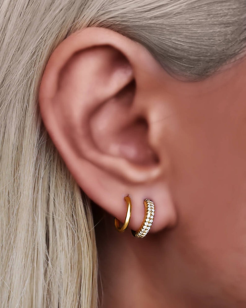 Fake Second piercing hoops Double Hoops Thick Hoop Earrings Etsy