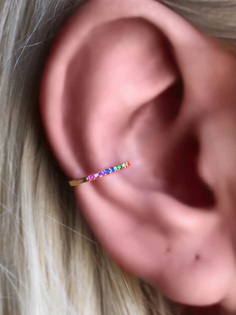 Rainbow ear cuff No Piercing Ear Cuff Dainty Ear Cuff Etsy