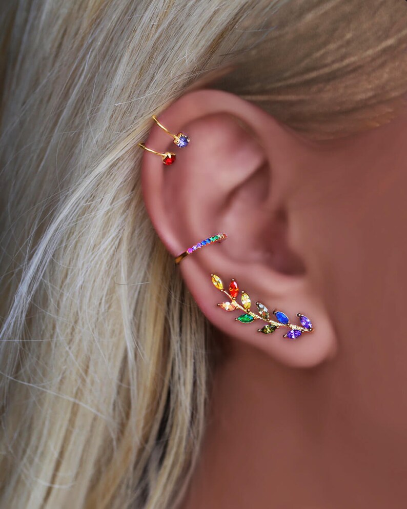 Rainbow ear cuff No Piercing Ear Cuff Dainty Ear Cuff Etsy