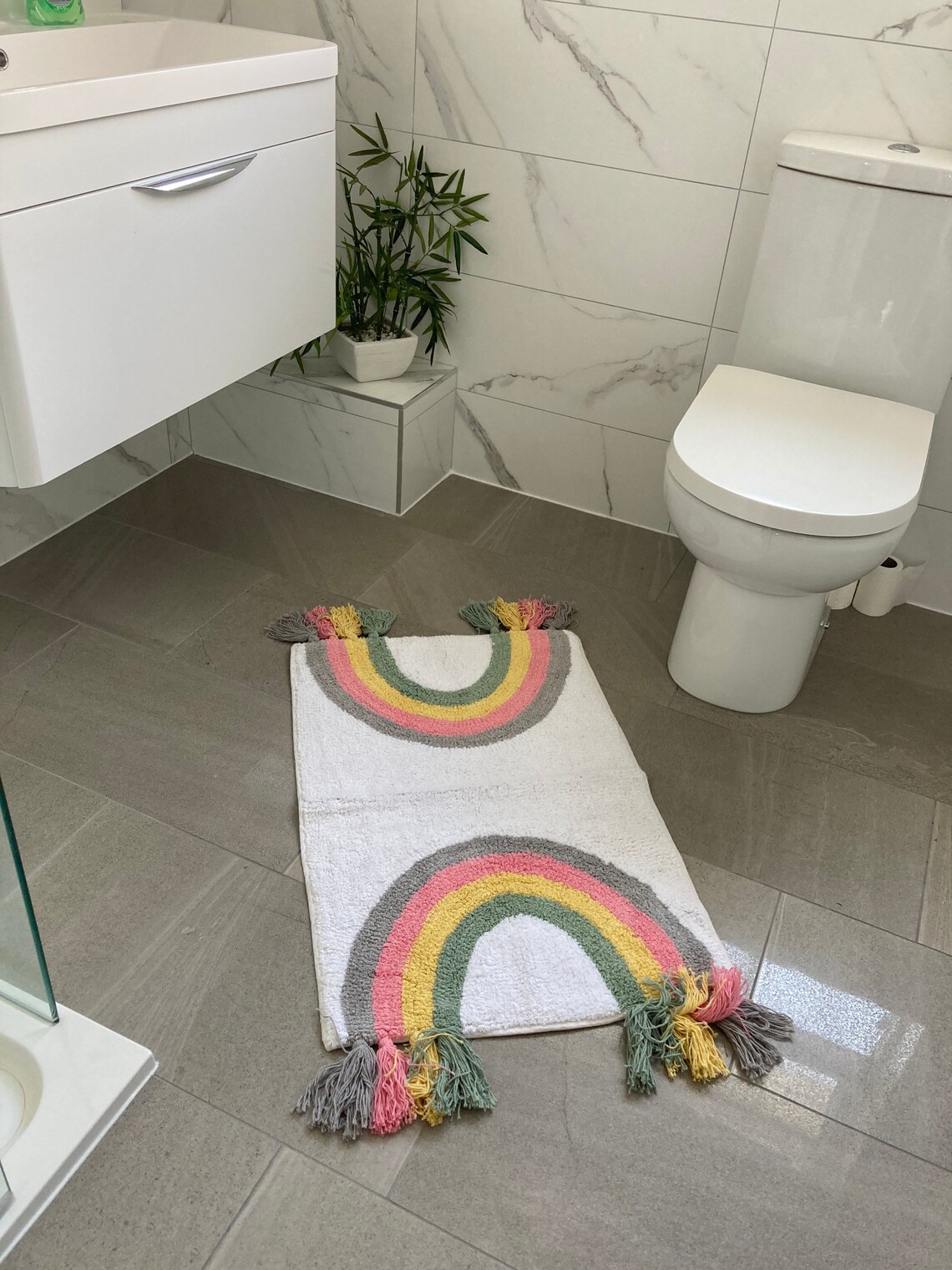 Super Soft NonSlip Rainbow Bath Mat with Rainbow Tassels Etsy