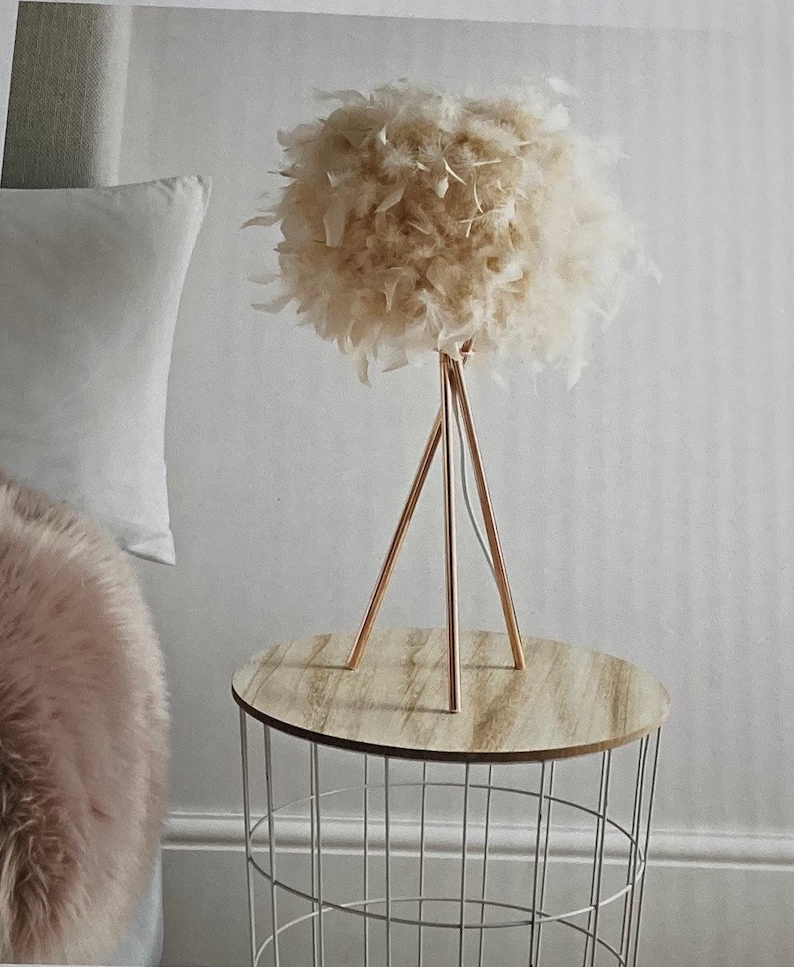 Tripod Feather Lamp with Rose Gold Finish Legs Table Lamp Etsy