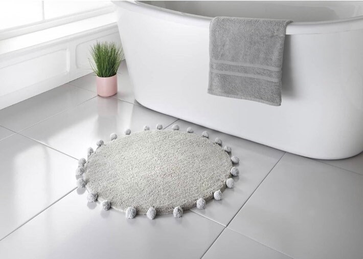 Luxury Round Grey / Blush Pink Bath Mat with Pom Poms 100 Etsy