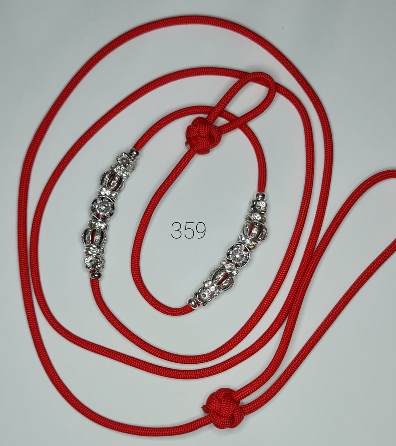 All Breeds Bling Dog Show Lead 359 Silver Beads on Red Paracord, Custom