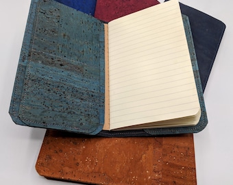 Handmade cork field notes notebook with fountain pen friendly paper + free refill