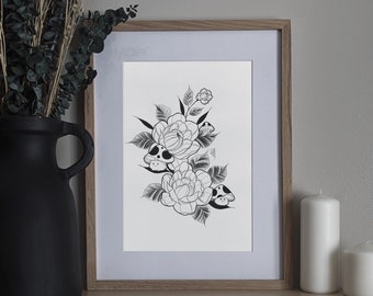 Floral Mushroom Art Print | Floral Art Print | Fine Line Art | Floral Illustration | Fine Line Floral | Wall Art | Plant Art Print