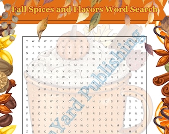 Fall Spices and Flavors Word Search Printable Puzzle | Digital Activity for Kids Teachers and Adults 1 Puzzle and 1 Answer