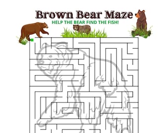 Printable  Brown Bear Maze (Difficulty: Regular) - 1 page in color,  1 Answer Key - 8.5" x 11" - Fun Printable Maze For Kids!